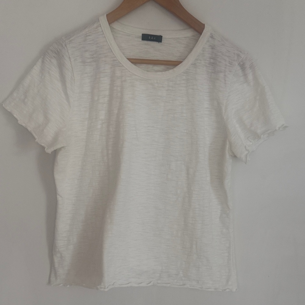 k & c Women White Round Neck Short Sleeve Pullover T Shirt Size L